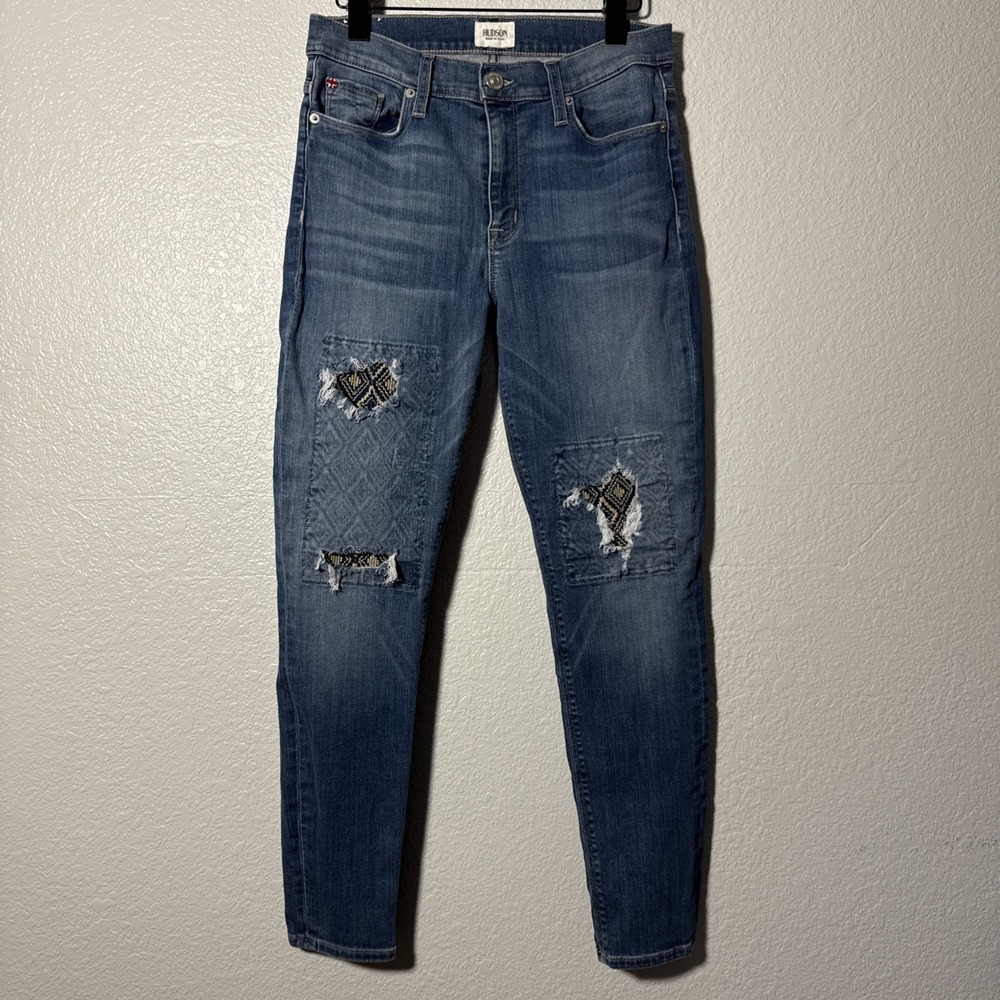 Hudson Patchwork Embroidered Jeans Size 30 Nico‎ Mid Rise Super Skinny Aztec